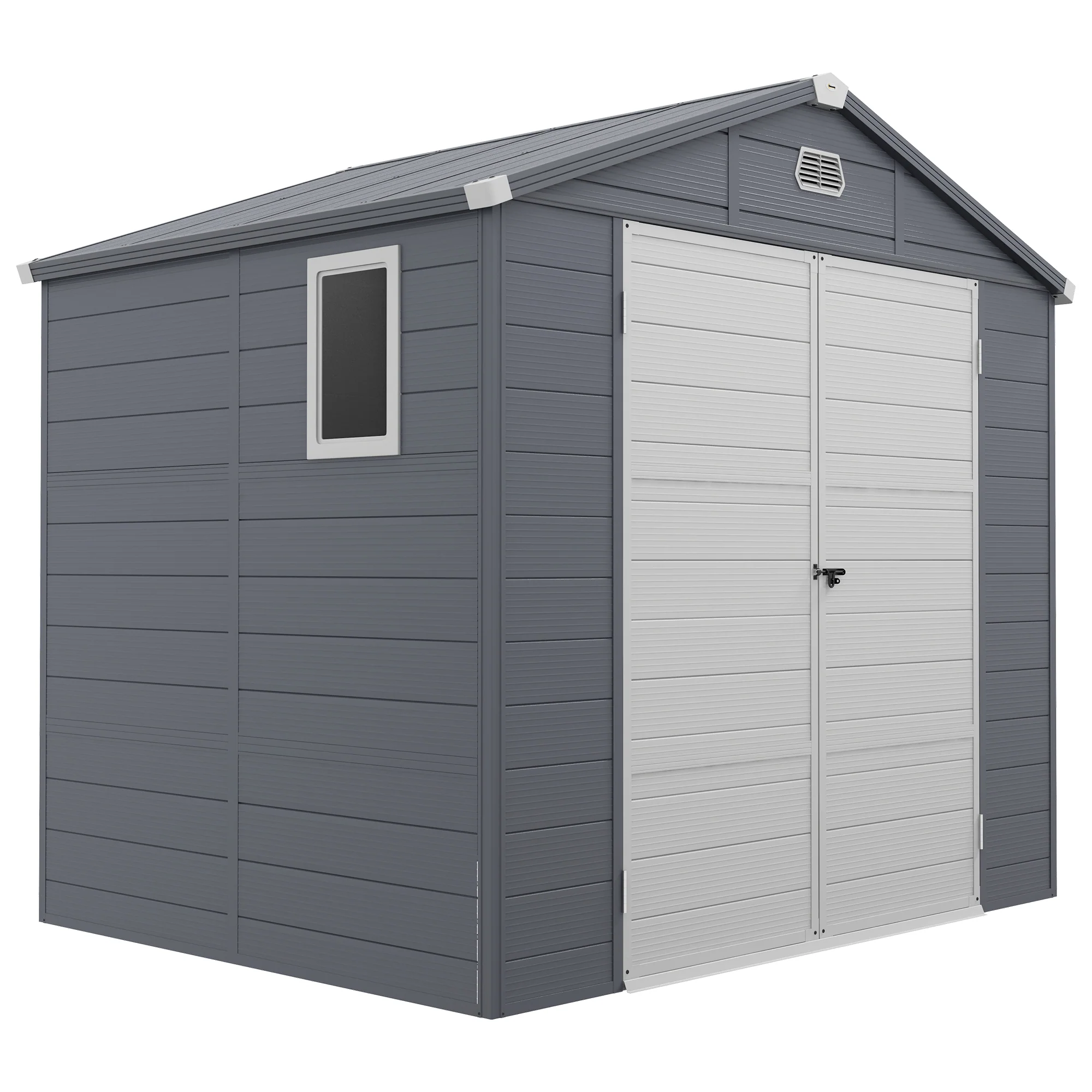 Outsunny Tuinhuis, Tuinschuur met Ventilatieraam, Kunststof, Metaal, 240 x 190 x 180/228, Grijs