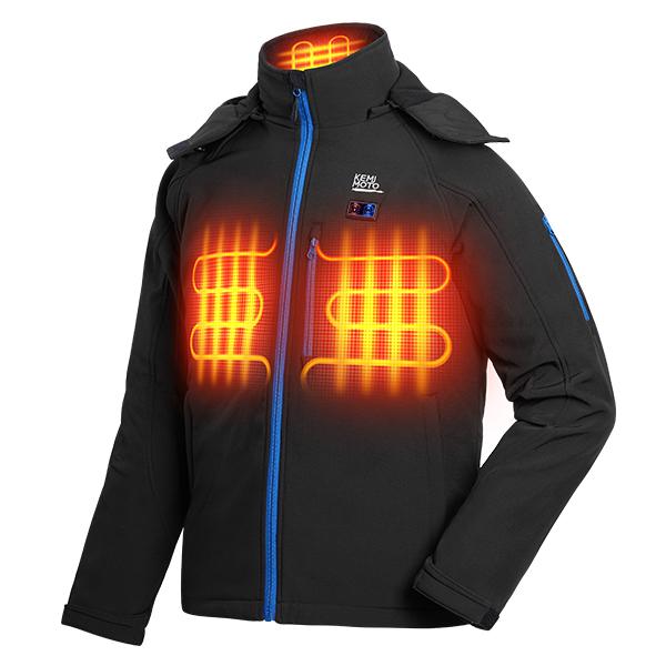 (Free Gift)Kemimoto Men's Electric Warming Heating Coat with Battery Pack & Detachable Hood