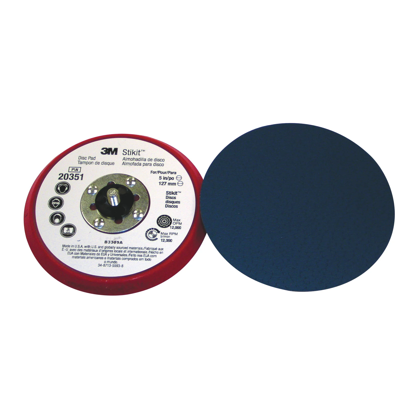 3M AB20351  ~  Backup Pads Stikit Low Profile 3/8 20351 Red 5xNo Hole
