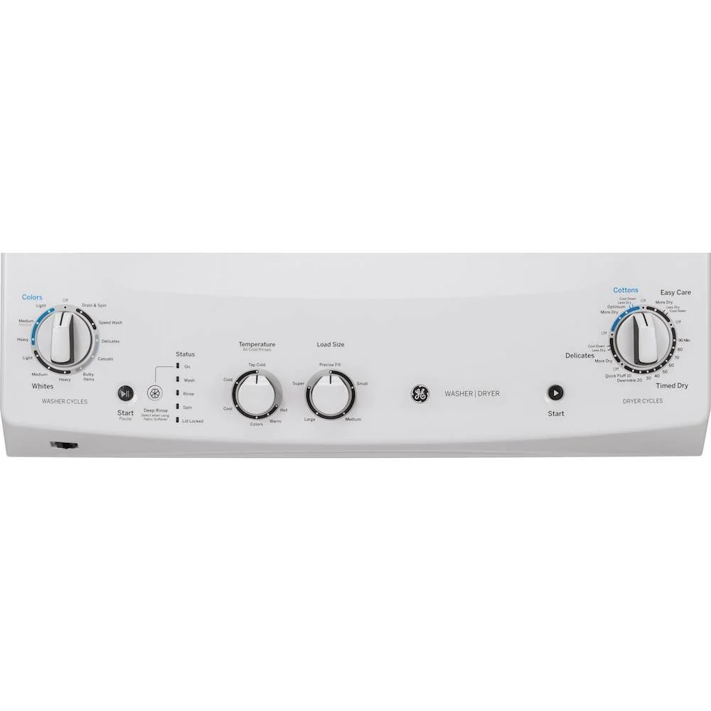 Laundry Center 2025 with 3.8 cubic foot (approx. 108 liters) top-loading washing machine and 5.9 cubic foot (approx. 167 liters) electric dryer – White