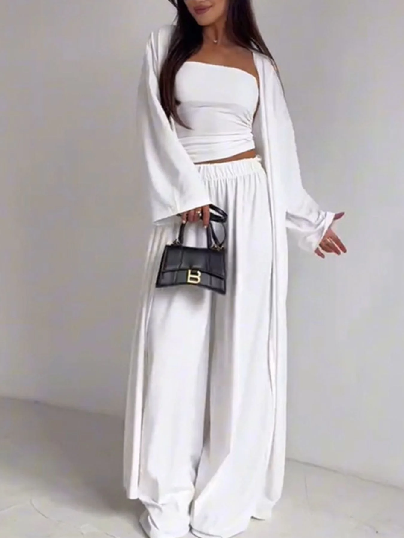 Tube Top & Cardigan & Pants Three Piece Set