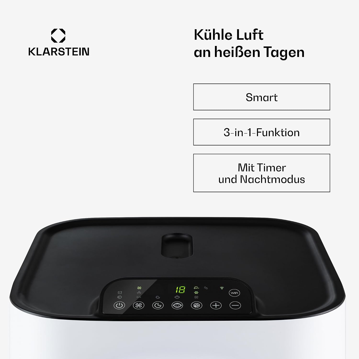 Klarstein Kraftwerk Eco Smart 11 Mobiles Klimagerät – 11,500 BTU, 35-59 m², WiFi & App-Steuerung, 3-in-1 Klimaanlage, Ventilator & Entfeuchter, Leise 50 dB, A+ Effizienz, Fensterkit Inkl., Weiß