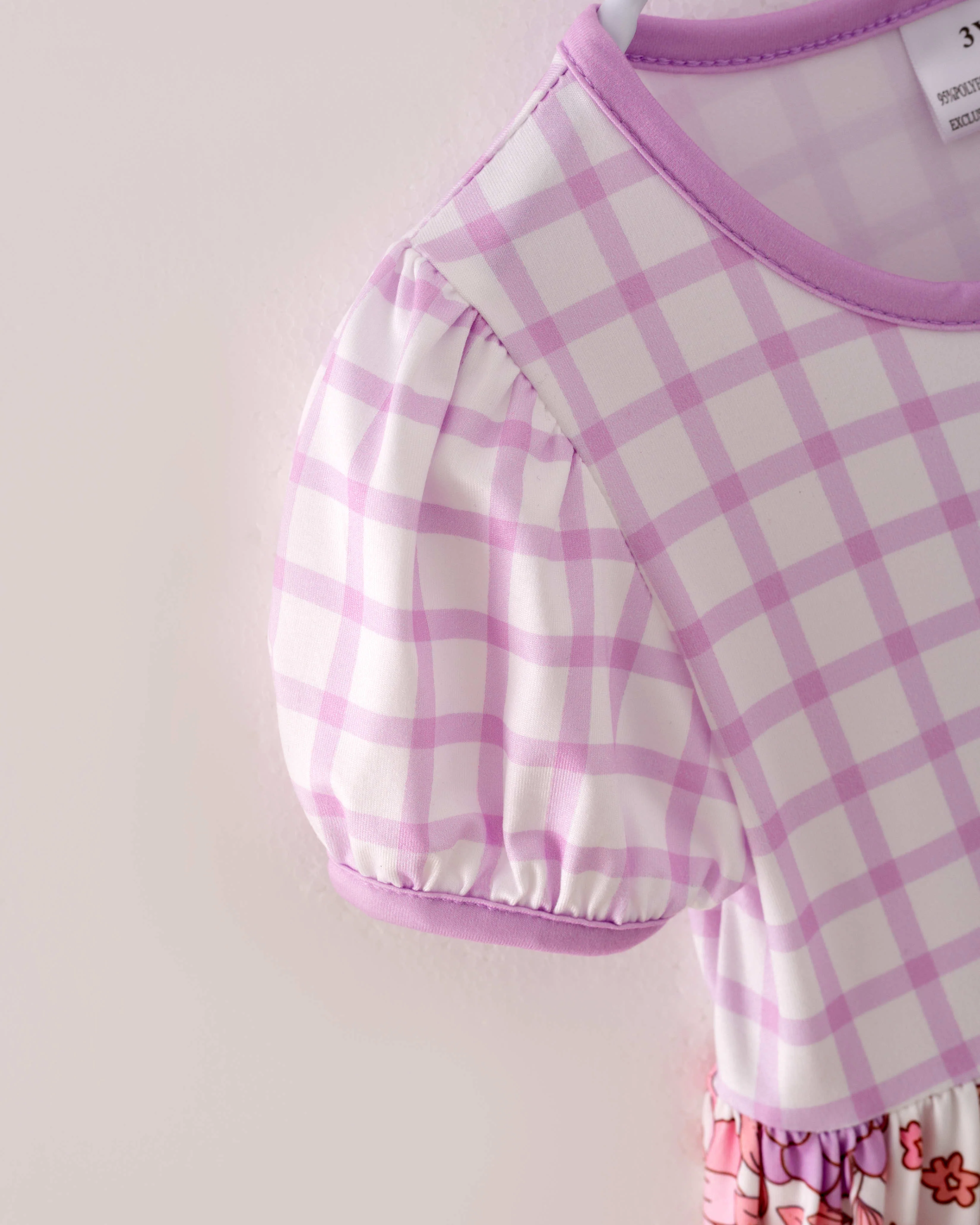 Pink Purple Plaid Flower Pocket Girl Dress