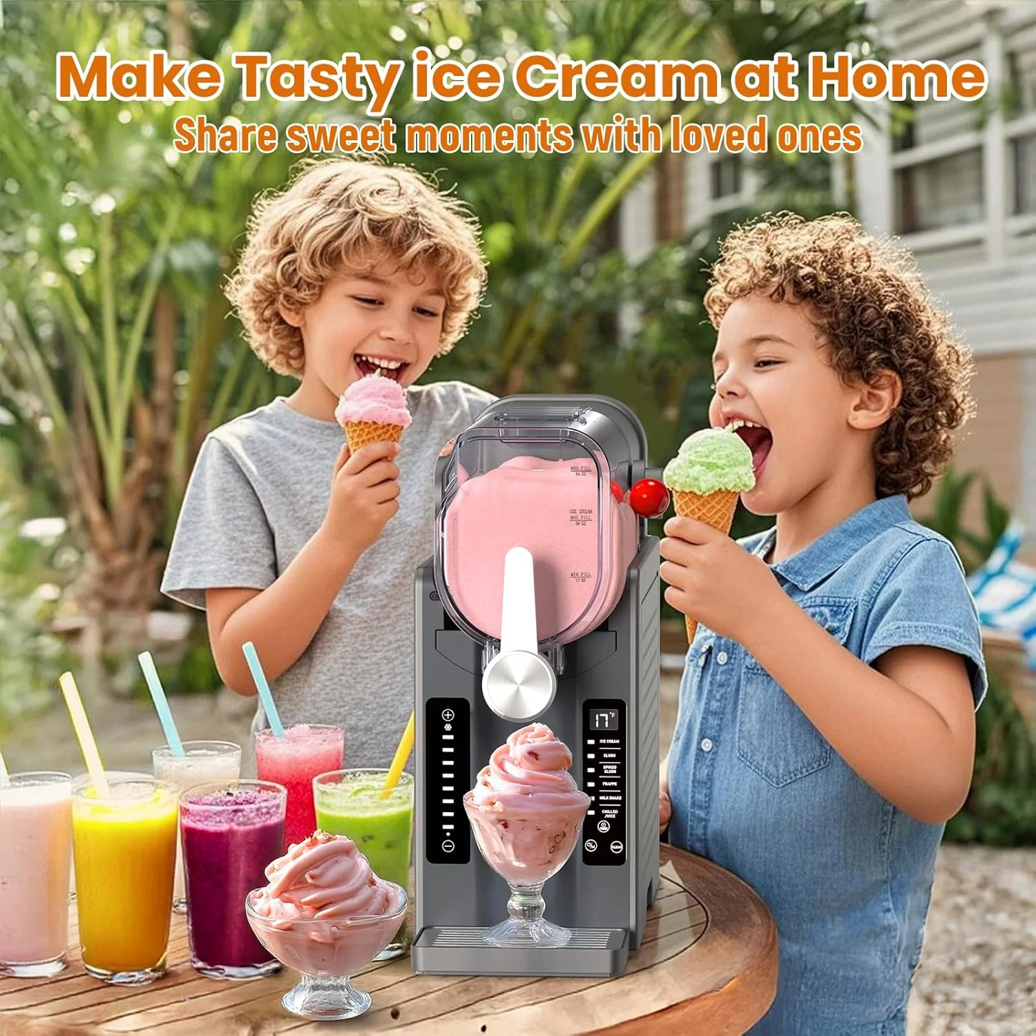 Slushie Machine - Professional Frozen Drink Maker No Ice Needed- Slushy Machine for Home with LED Display - One-Touch Reservation & 6 Pre-set Programs for Frozen Margaritas, Frappés & Ice Cream