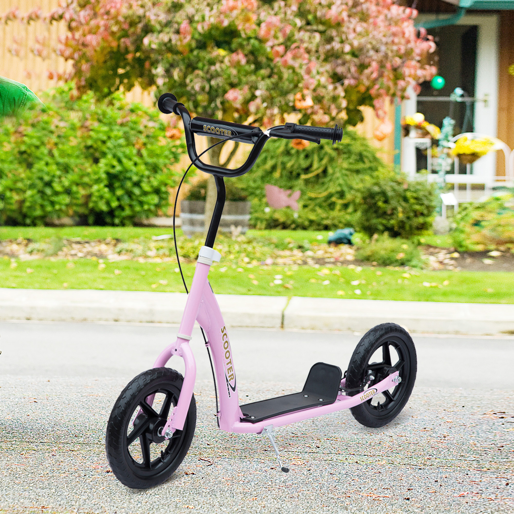 HOMCOM Step, Scooter voor Kinderen, met Handrem, Standaard, 12 Inch Wielen, vanaf 5 Jaar, Staal, Roze 120 x 52 x 88 cm