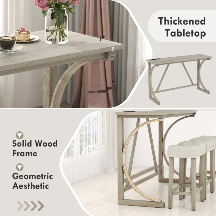 4-Piece Bar Table Set with Power Outlet and Upholstered Saddle Seat Stools