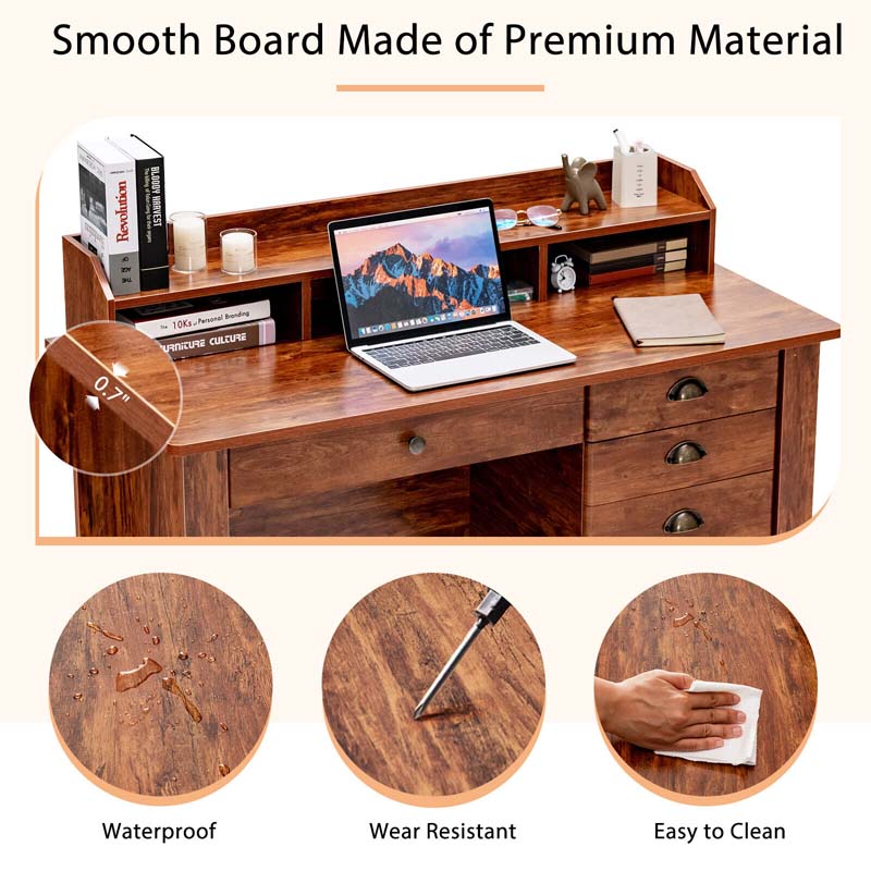 Eletriclife Vintage Computer Desk with Storage Shelves and 4 Drawers Rustic Brown