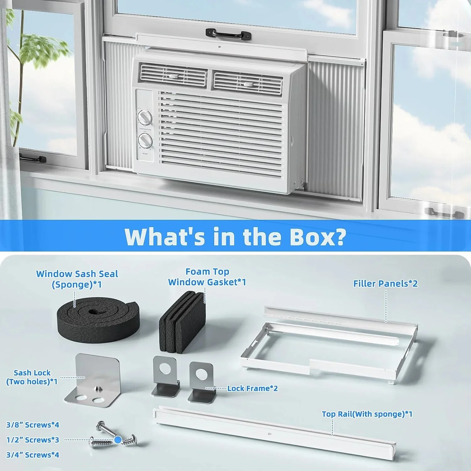Antarctic Star 12,000 BTU U-shaped window air conditioner, cools rooms up to 550 square feet with 6 modes, 24-hour timer, ultra-quiet window air conditioner