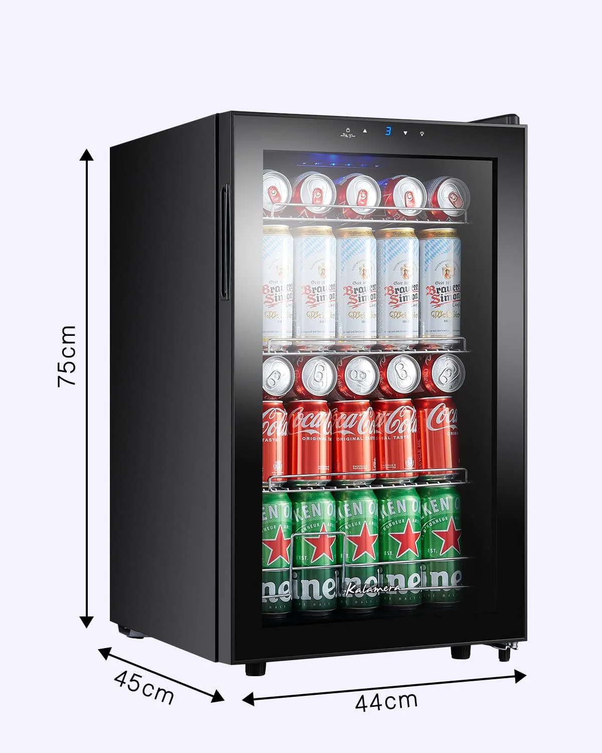 Kalamera Getränkekühlschrank, Bierkühlschrank mit Touch-Bedienfeld, 3-18°C Kühlzone, Flaschenkühlschrank 86 Liter, Blaue LED-Innenbeleuchtung, 41 dB, KRC-86GE