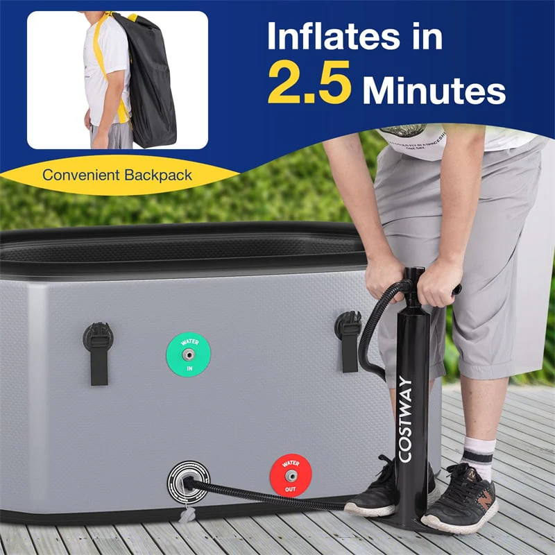 XL 129 Gal Oval Ice Bath Tub with Cover, Portable Inflatable Cold Plunge Tub with Backpack & Pump, Water Chiller Compatible for Cold Therapy