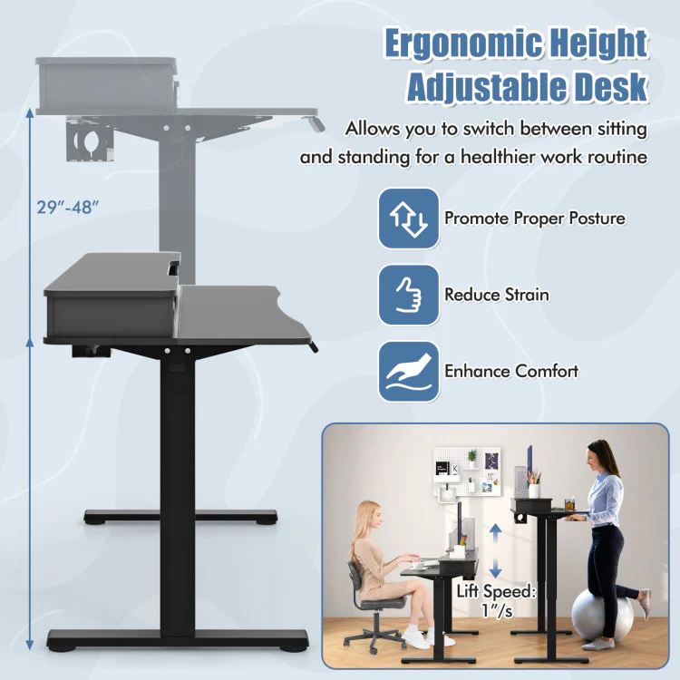 Electric Standing Desk with 2 Drawers, 3 Memory Positions, 63
