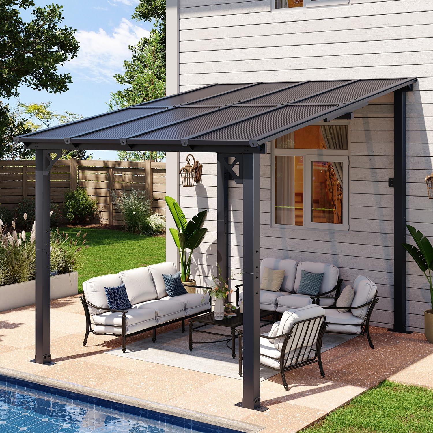 Aoxun 8’x10’ Gazebo  Wall Mounted Gazebos Pergola on Clearance  Outdoor Patio  Large Wall-Mounted Heavy Duty Awnings for Patio  Decks  Backyard (Black)