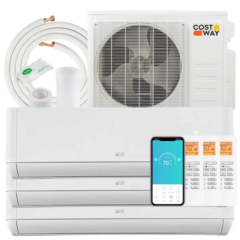 36000 BTU 21.5 SEER2 Három 3 Zónás Mini Split Klímaberendezés és Fűtés, Alexa-kompatibilis, Wifi-képes Inverteres Split Rendszerű AC Egység Hőszivattyúval