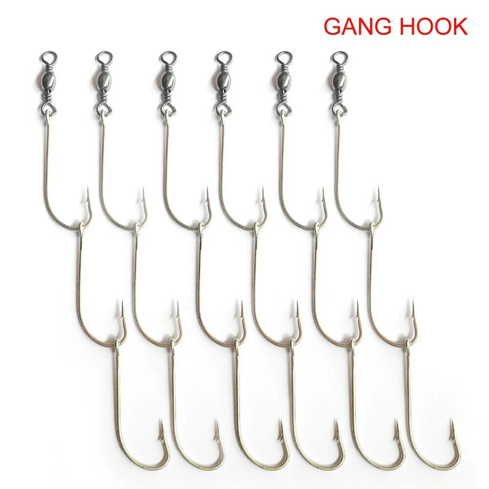 Pre-rigged Gang Hooks 12 Sets Size 1# Fishing Tackle