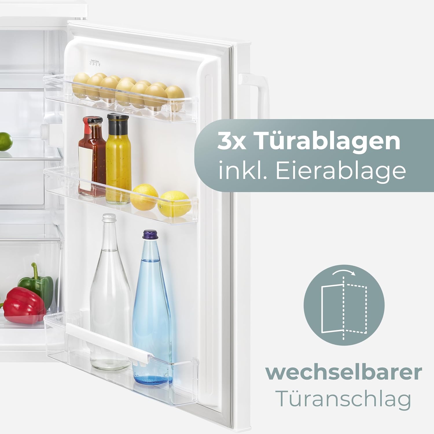 Clatronic® Kühlschrank ohne Gefrierfach | Energieklasse D | 84,5cm | Vollraumkühlschrank | leise 39dB | Türanschlag wechselbar | 0°C - 8°C | 133L | Kühlschrank klein mit Gemüsefach | VS 100 weiß