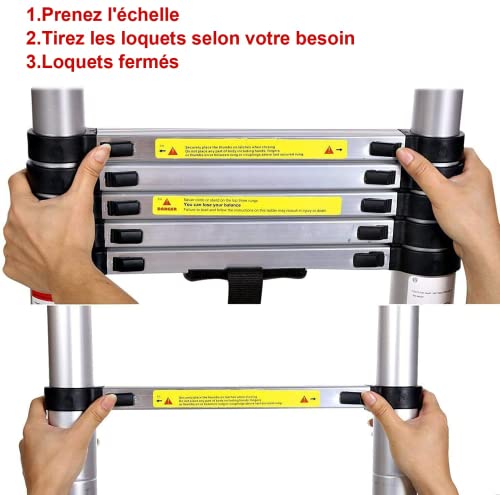 COOCHEER Scala pieghevole 5 m, scala telescopica in alluminio, scala estensibile, scala antiscivolo, scala a mano, carico massimo 150 kg : Amazon.it: Fai da te