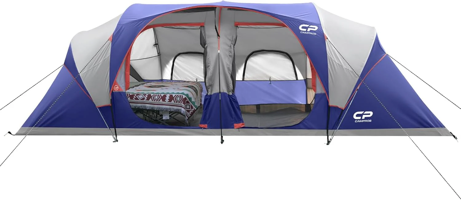 CAMPROS CP Tent 12-Person-Camping-Tents,3 Room Family Tents,Waterproof Windproof Family Tent with Top Rainfly,6 Large Mesh Windows,Double Layer,Easy Set Up, Portable with Carry Bag-20' x 9' x 72