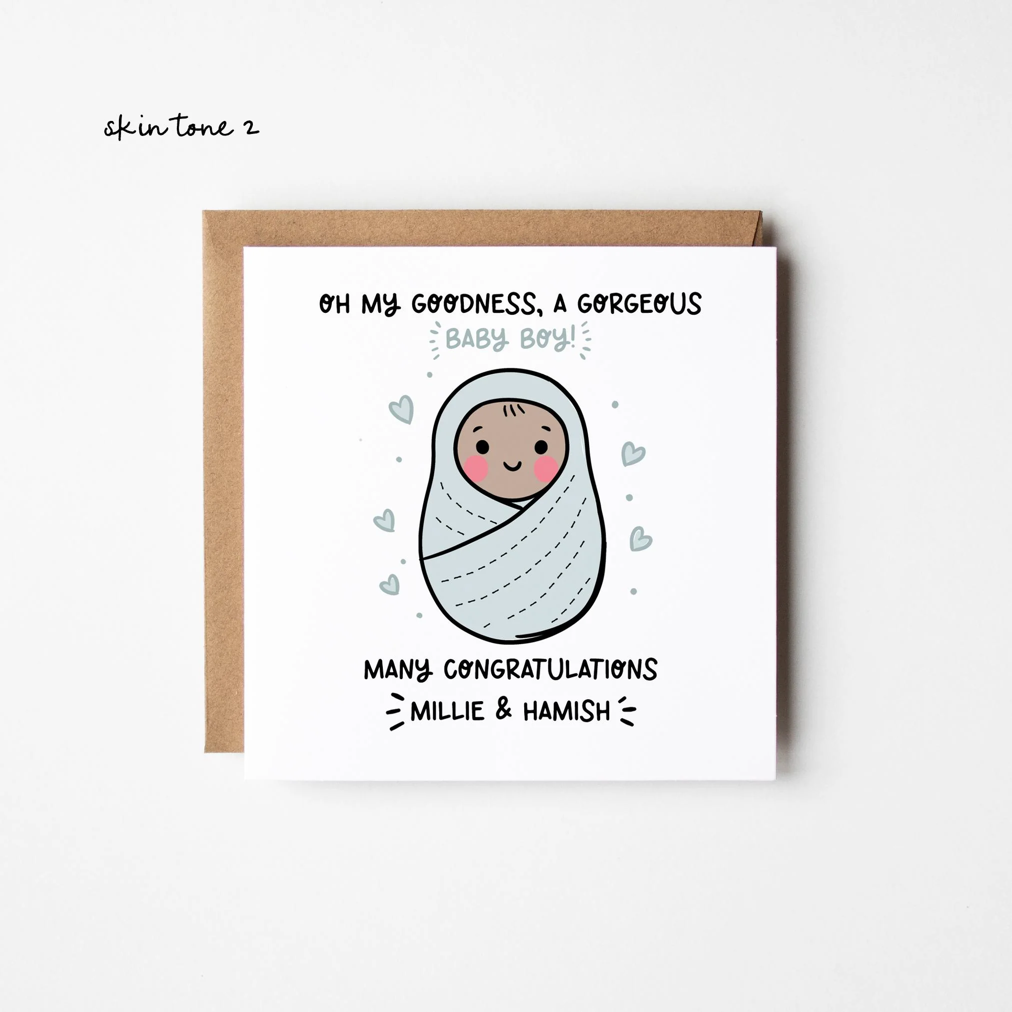New Baby Boy Card 3 Skin Tones ? Personalised New Baby Card ? Congratulations New Baby Boy Card ? Boy's Birth ? Baby Reveal