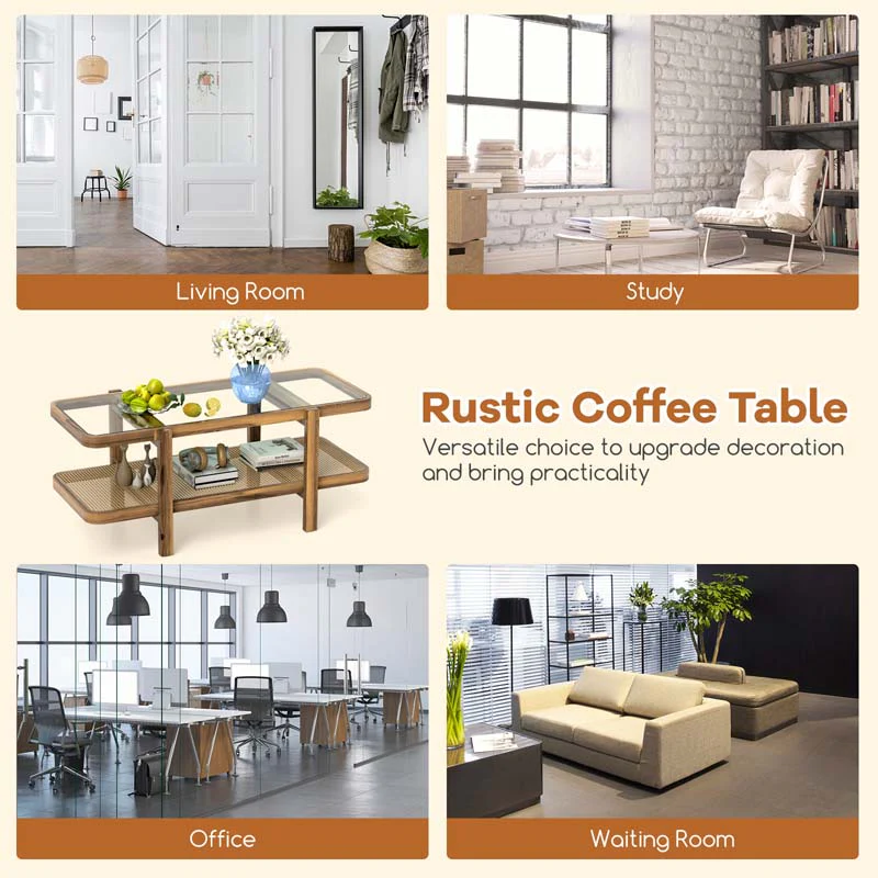 2-Tier Rattan Coffee Table, 47.5