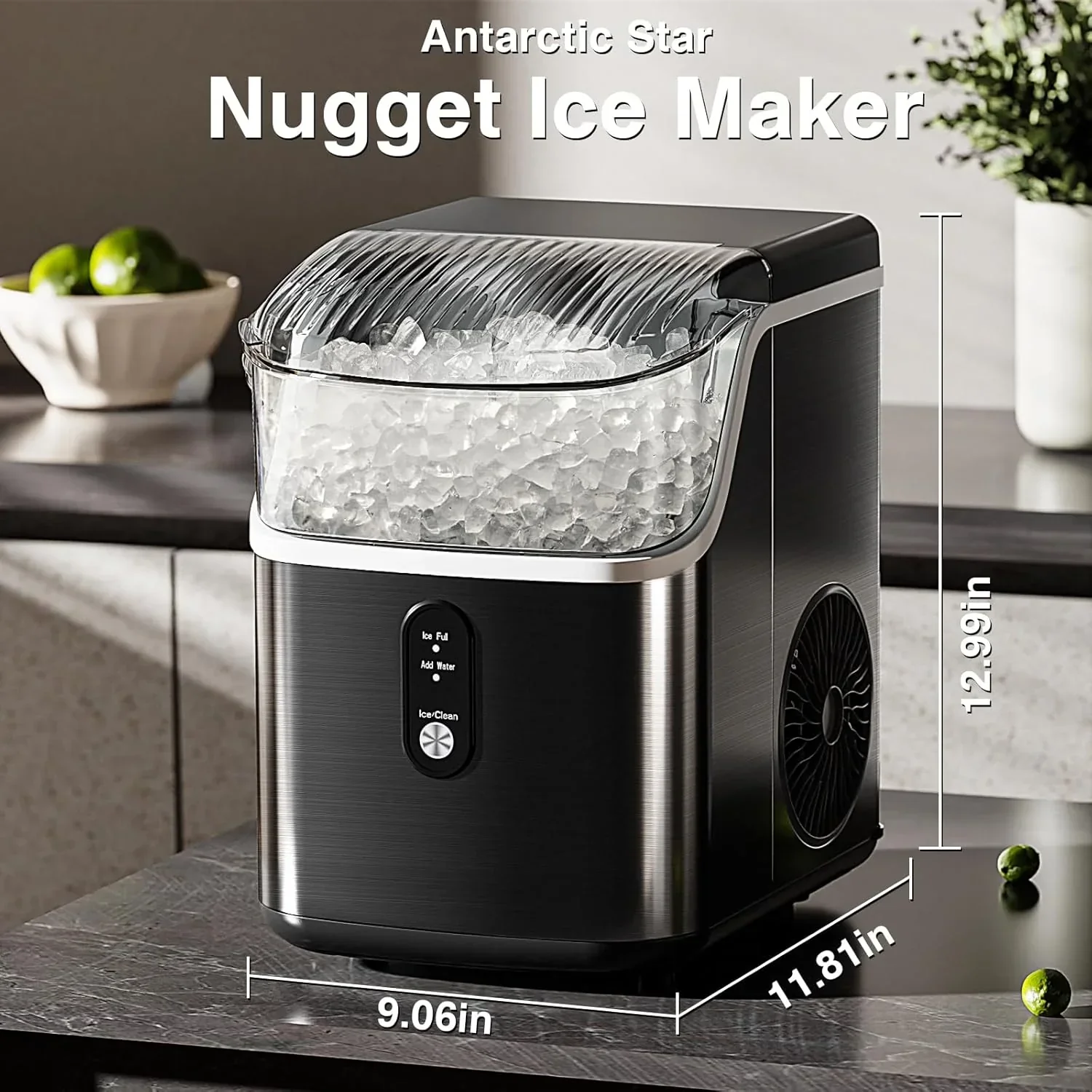 Nugget Ice Makers Countertop Pebble Ice Machine with Chewable Pellet Ice Self-Cleaning