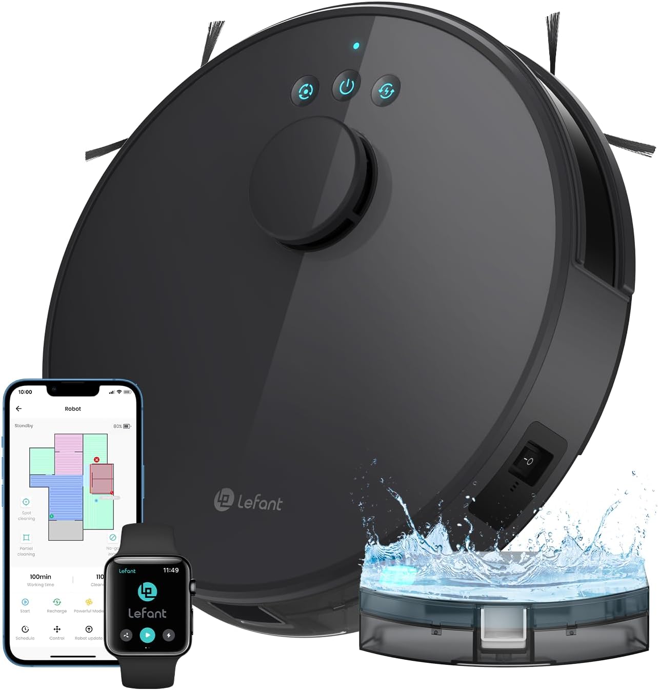 Lefant Robot Aspirateur Laveur 2 en 1, Super Aspiration 4000Pa, Navigation LDS, Cartographie, Zones Virtuelles, Aspirateur Robot Connecté par Alexa/APP/WiFi, Idéal pour Poils Animaux, Tapis Sols Durs