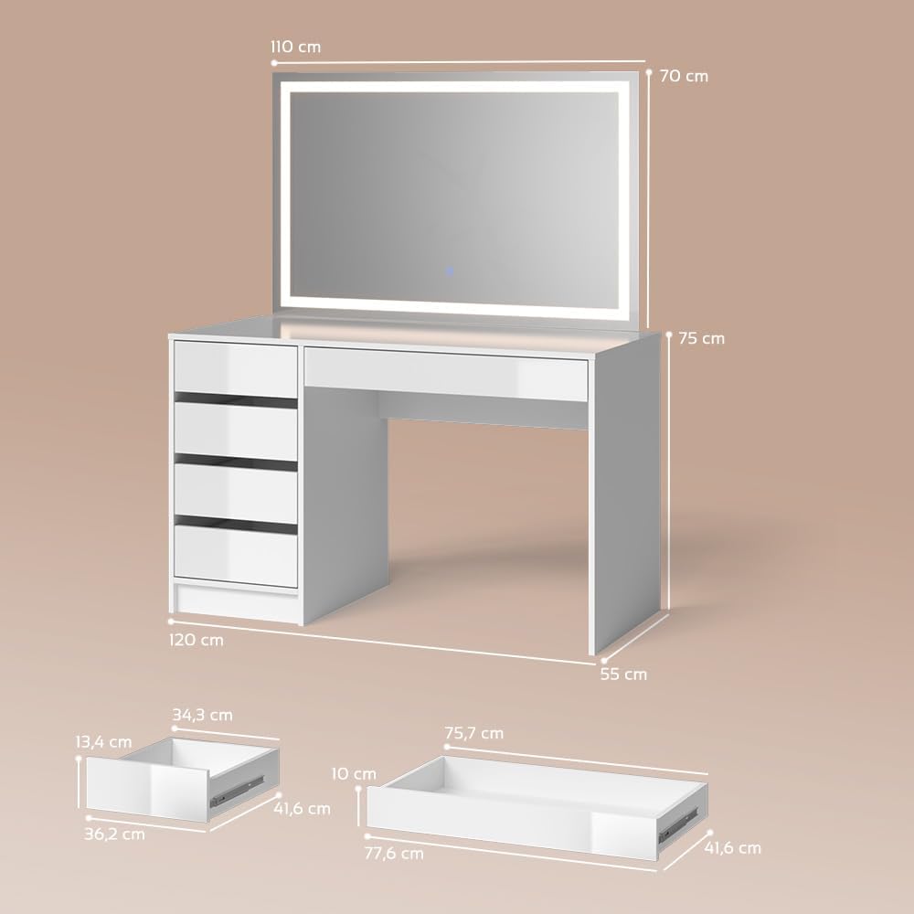 Livinity Schminktisch Imola, Weiß, 120 cm mit LED Beleuchtung