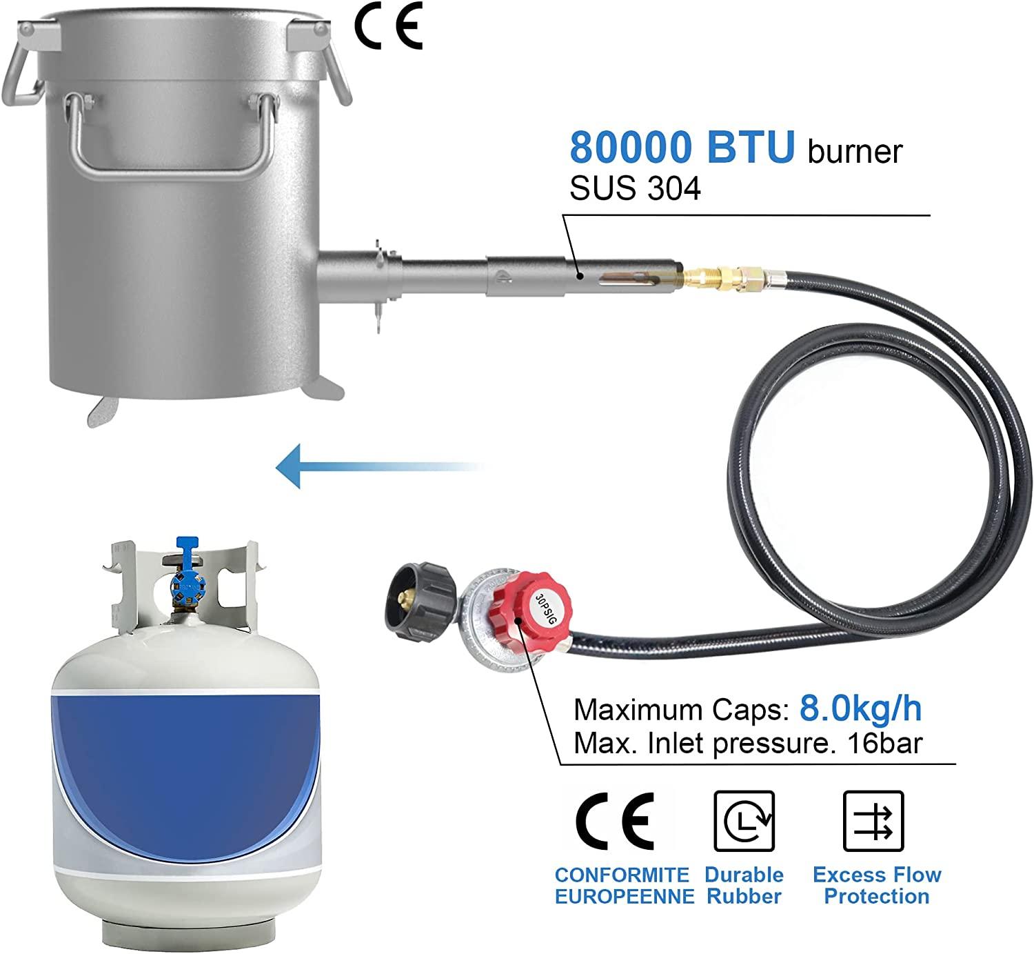 Propane Melting Furnace Kits, 6kg(13LB) Graphite Crucible, Up to 2372��F, Made of Steel Barrel, Smelt Metal,with Goggles and High Temperature Gloves