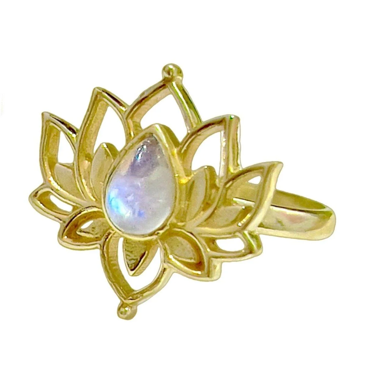 Laihas Opulent Lotus Flower Gold Moonstone Ring