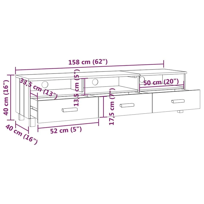 vidaXL TV Stand TV Console Sideboard TV Unit Cupboard HAMAR Solid Wood Pine - 62.2x15.7x15.7