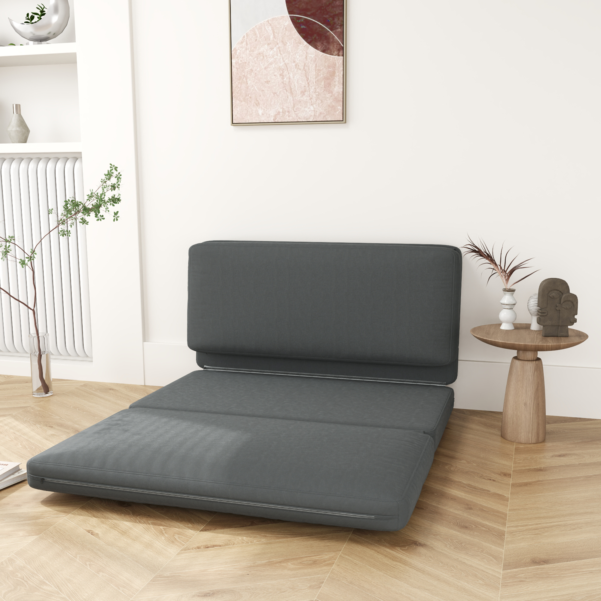 HOMCOM 3-in-1 Opvouwbare Relaxstoel, Gastenmatras, Deelbaar, 138 cm breed, Donkergrijs