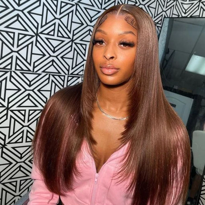 Chocolate Brown Colored Layered Cut 13*6 HD Lace Front Wigs With Pre-plucked Hairline Human Hair Wigs