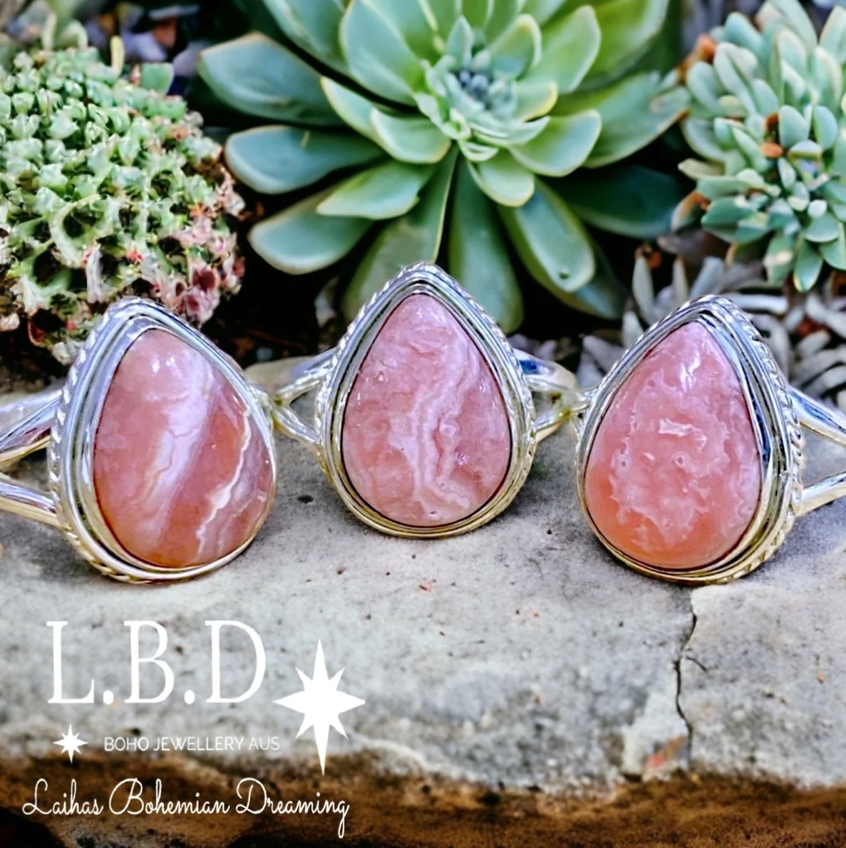 Laihas Twisted Teardrop Rhodochrosite Ring