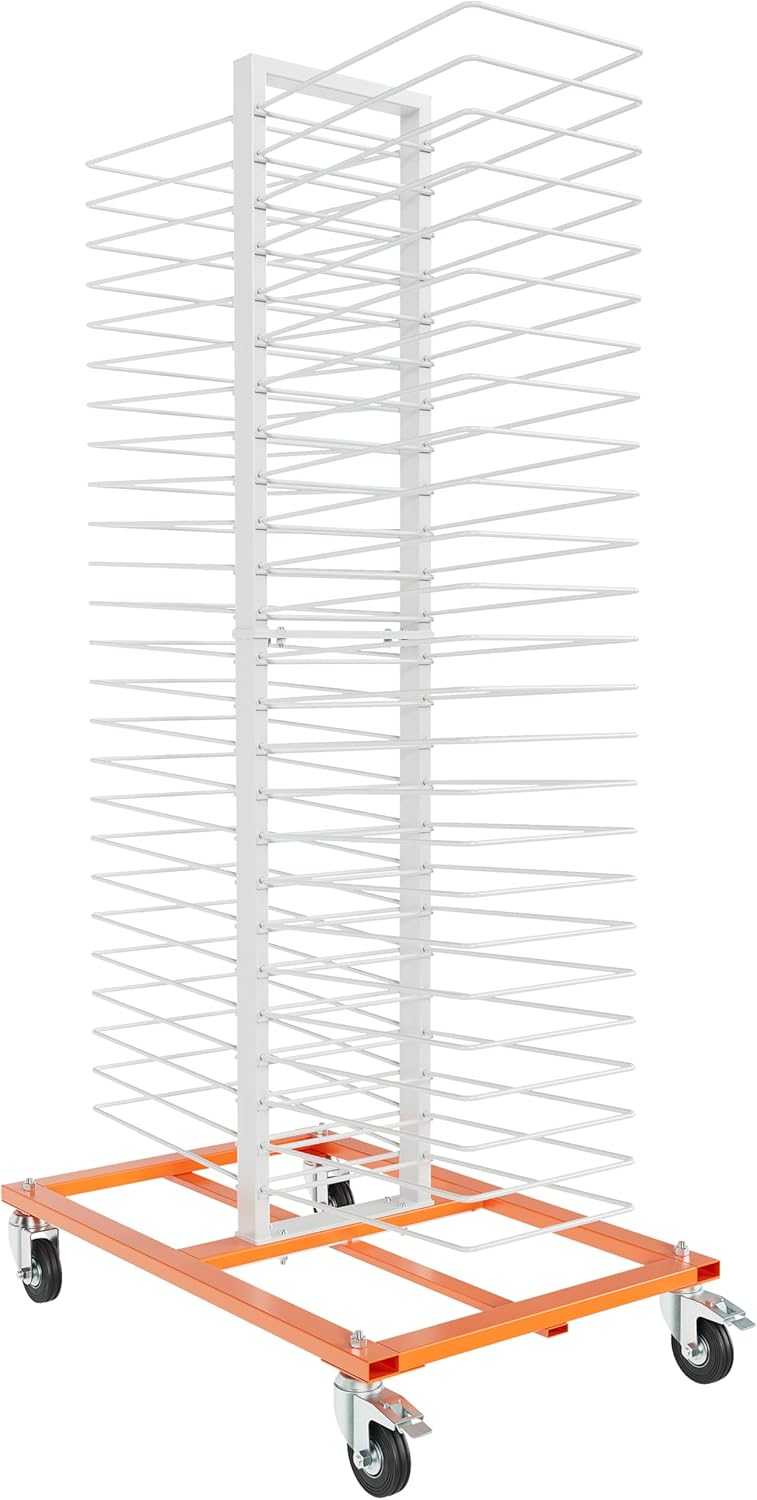 50-Shelf Paint Drying Rack with Wheels, 25lbs/Shelf, Orange/White