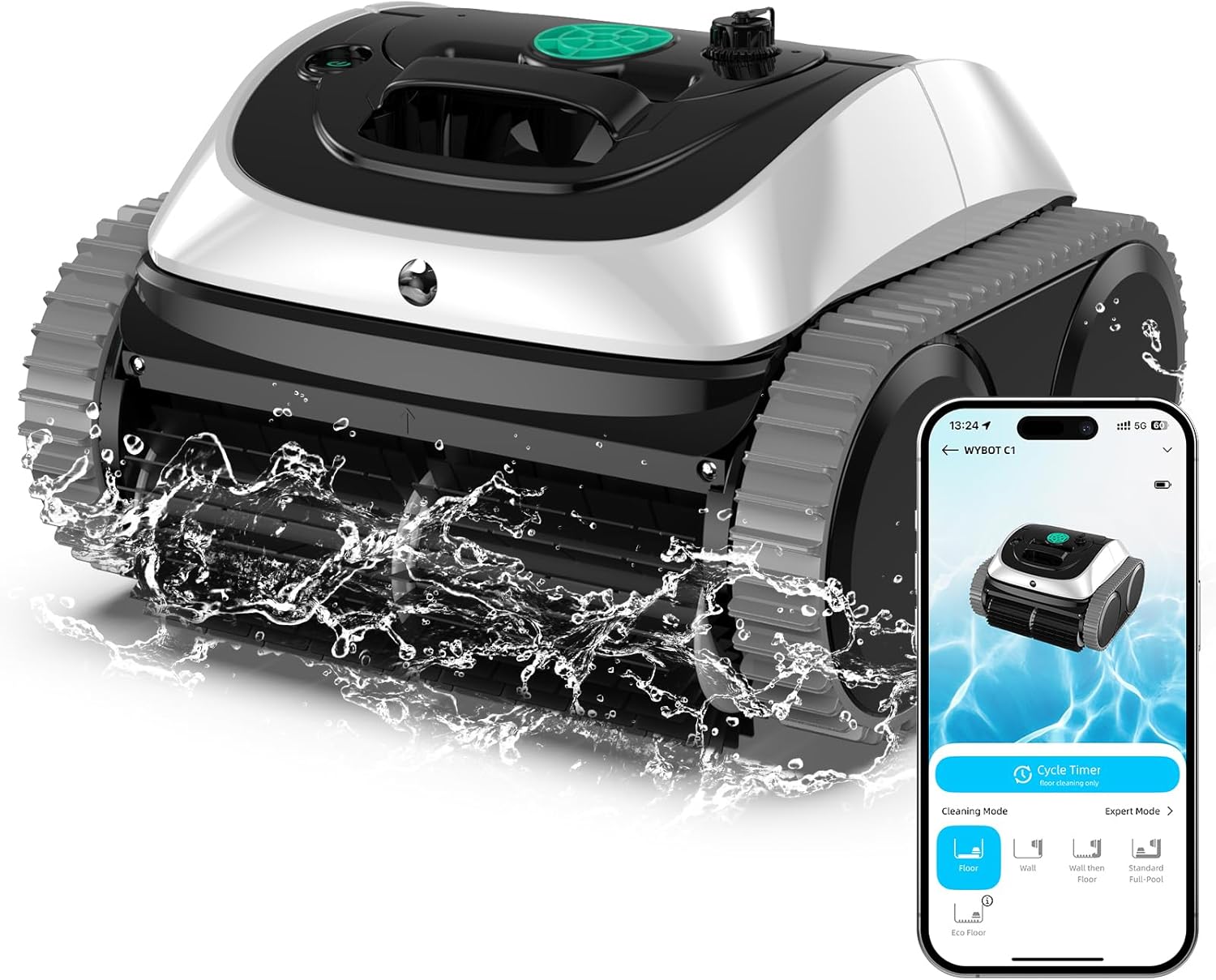 WYBOT C1 Robot Piscine Fond et Parois 150 Min Aspirateur Piscine avec Planification Intelligente des itinéraires, Nettoyage entièrement Automatique du Sol, des Lignes d'eau et des Murs, jusqu'à 150m²
