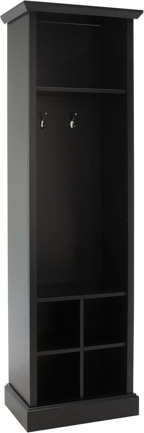 SAFAVIEH Home Collection Surrey Farmhouse Black 6-Shelf 2-Hook Bottom Storage Hall Tree (Fully Assembled)