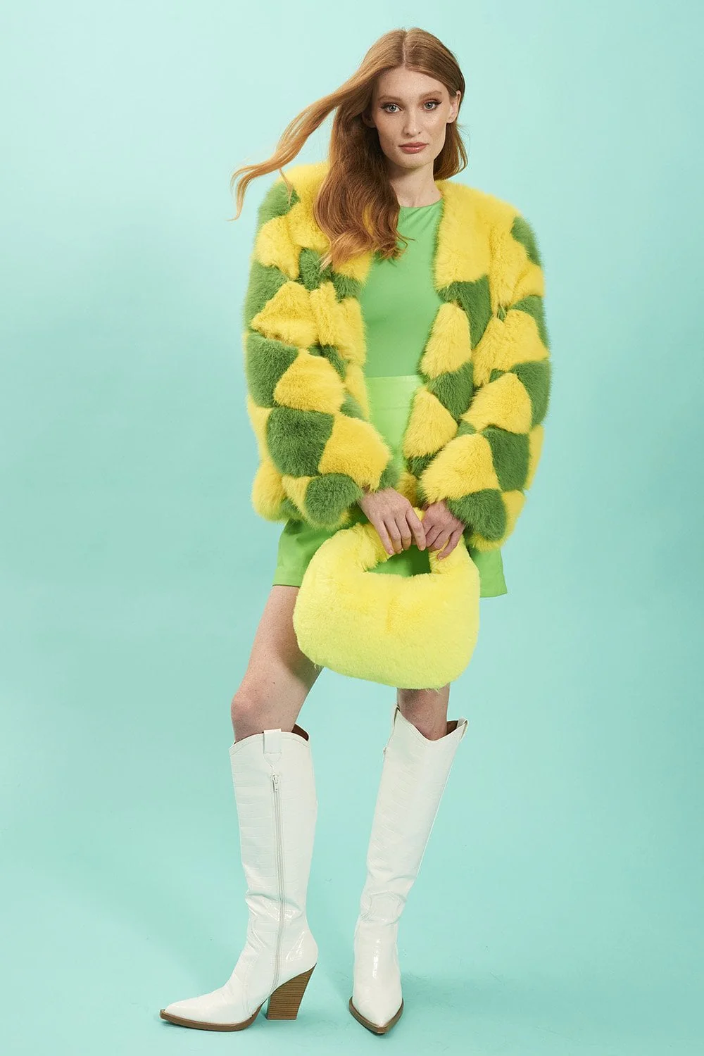 Delilah Yellow Green Faux Fur Jacket