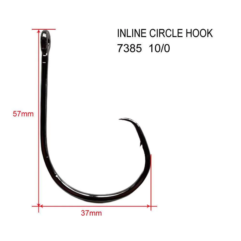200pcs 10/0 Straight Eye Inline Circle Hooks Fishing Tackle