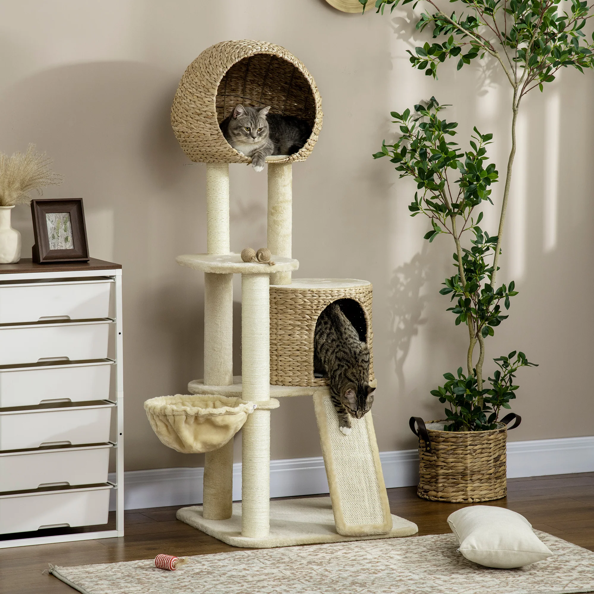 PawHut Kratzbaum Katzenhaus mit Hängematte und Aussichtsplattform
