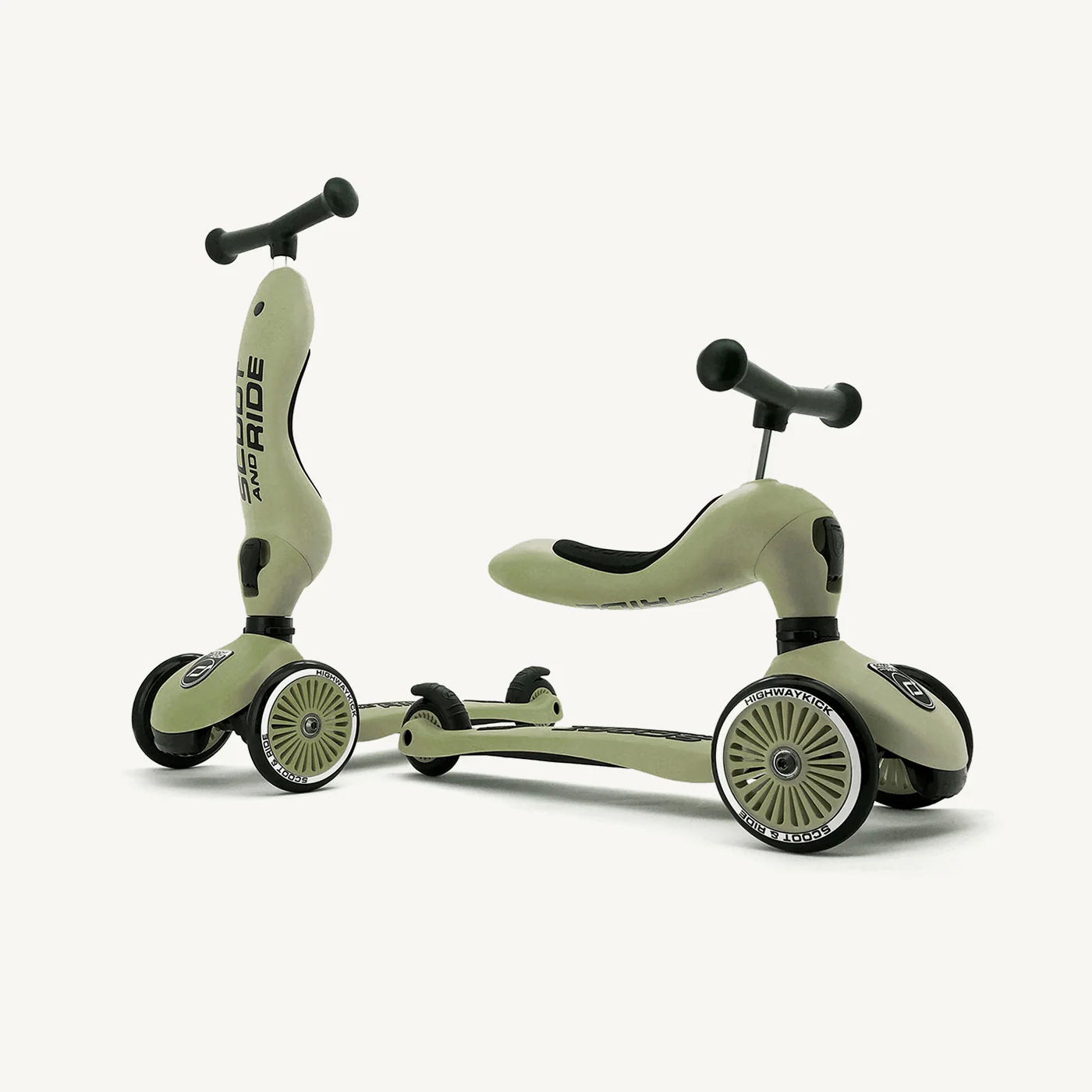2025 Scoot and Ride 2-in-1 bici a spinta / monopattino – Highwaykick 1 – Olive