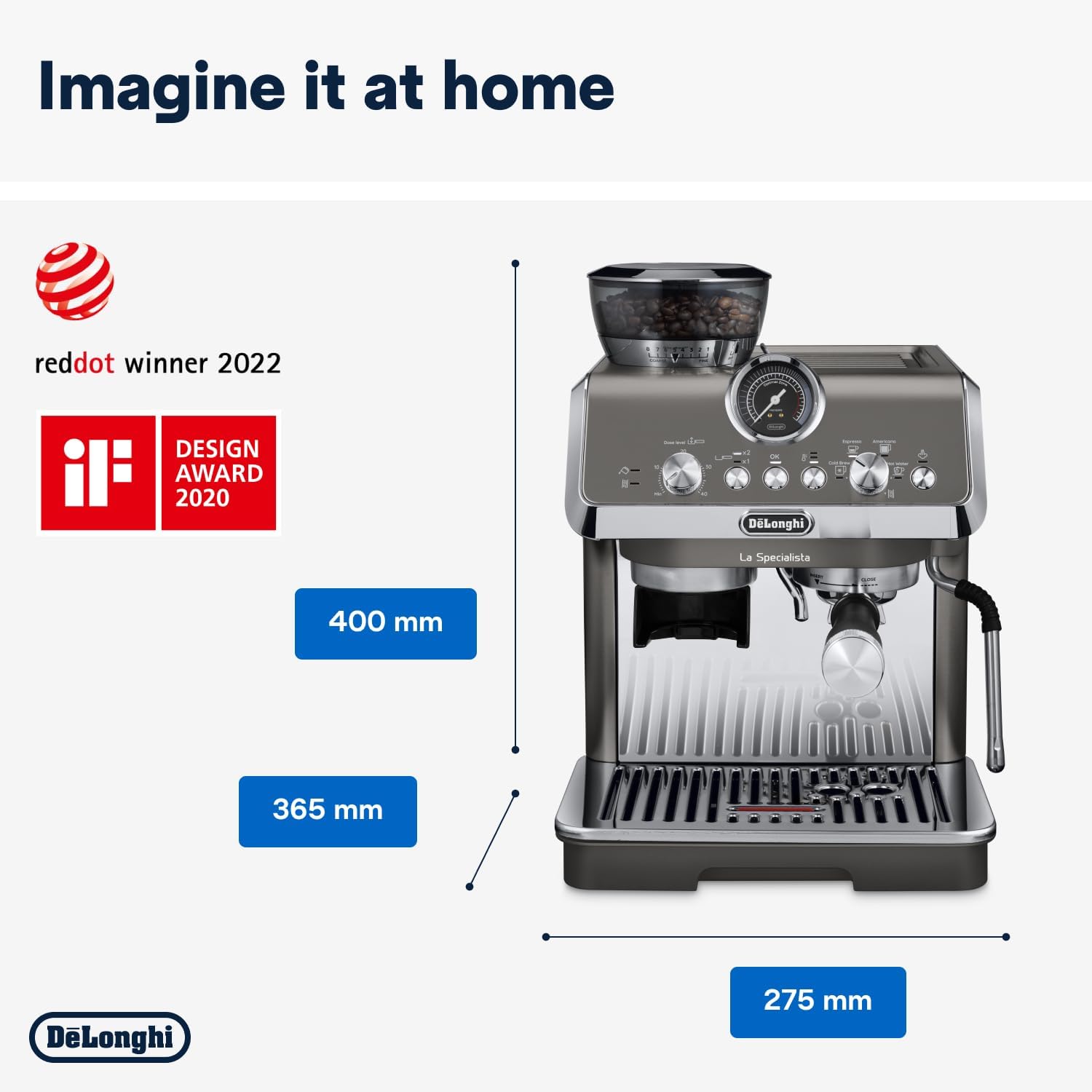 De'Longhi La Specialista Arte EC9155. MB Machine met zeven dragers, espressomachine met molen, 8 malingen, 15 bar, 3 temperaturen, melkopschuimmondstuk, 1300 W, tank van 1,5 l, roestvrij staal/zwart incl. barista-kit