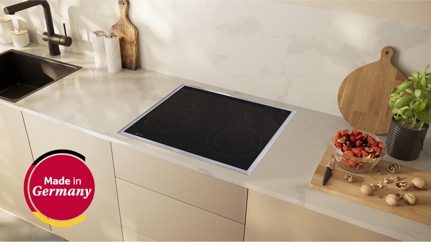 NEFF T16SDF9L0, N 70, Elektrokochfeld, autarkes Glaskeramik-Kochfeld 60 cm breit, Touch Control, Powerstufe, Bräterzone, aufliegend, Schwarz