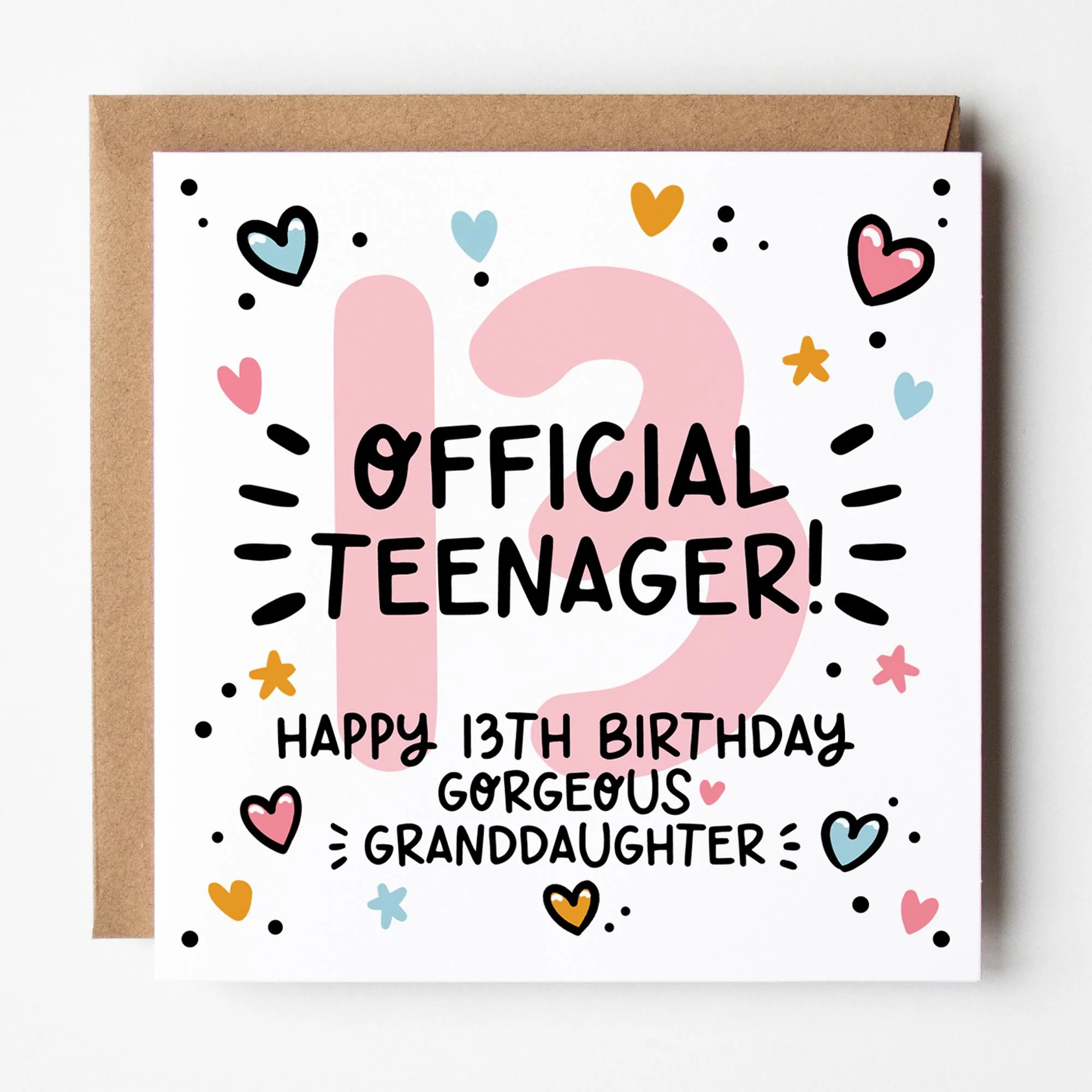 Granddaughter 13th Birthday Card: Official Teenager with Kraft Envelope