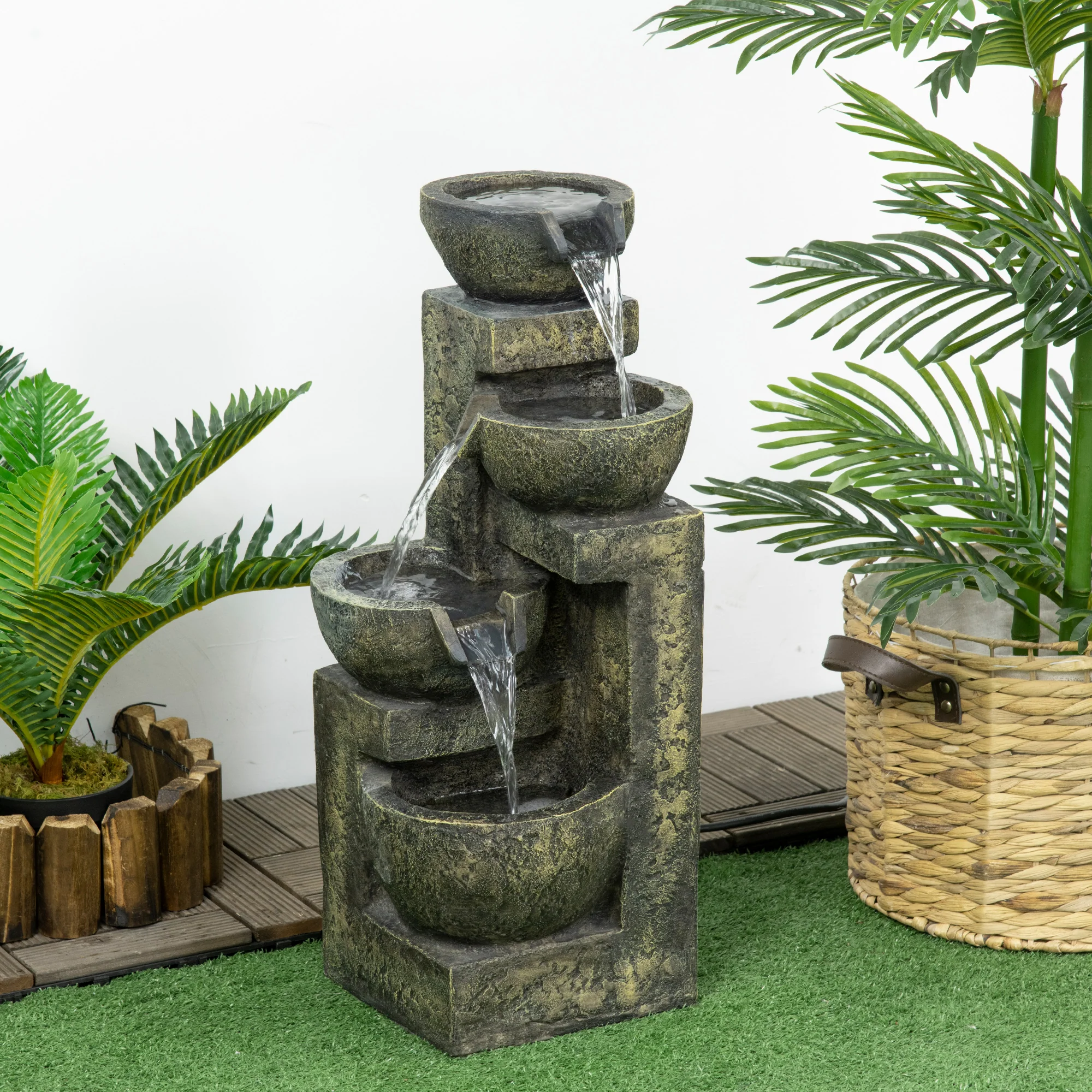 Outsunny Tuin fontein 25x24x60 cm, verstelbare stroom, 60 cm hoog, zwart