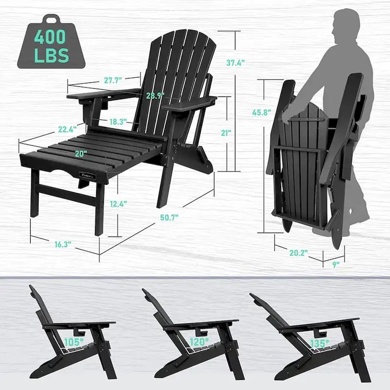 Vrakae Folding and Adjustable Adirondack Chair with Ottoman