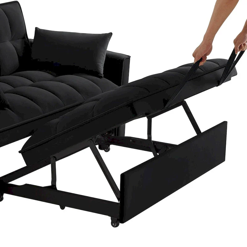 4-in-1 Pull-Out Sleeper Sofa Bed - Loveseat in Velvet -Convertible Couch Bed with Reclining Backrest,2 Side Pockets