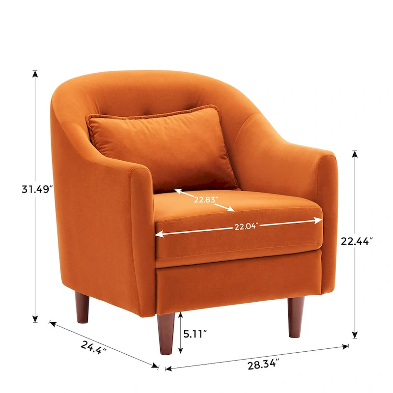 28.34W Set Of 2 Accent Armchair, Velvet Barrel Chair with Solid Wood Legs