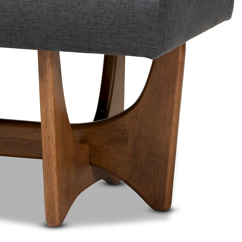 Theo Mid-Century Modern Fabric Upholstered Walnut Finished Bench - 17.9 High x 48.8 Wide x 18.3 Deep