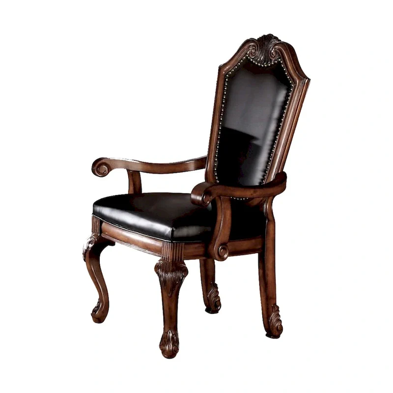 Chateau De Ville Arm Chair (Set-2) in Black PU & Cherry