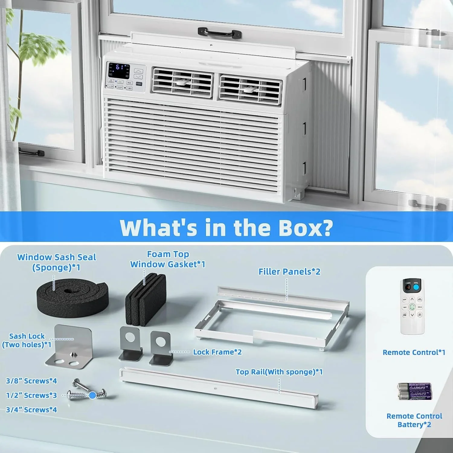 Antarctic Star 12,000 BTU U-shaped window air conditioner, cools rooms up to 550 square feet with 6 modes, 24-hour timer, ultra-quiet window air conditioner