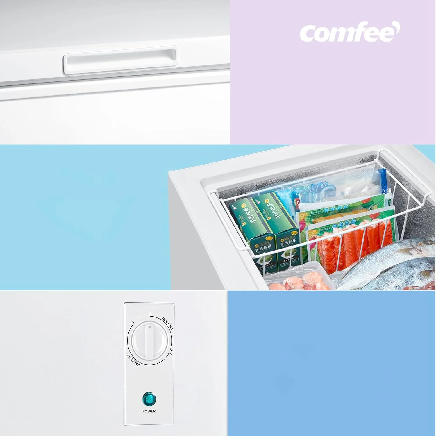 Comfee RCC100WH2(E) Gefriertruhe/169 kWh/Jahr/85cm hoch/99L/38dB/Geringe Lautstärke/Hoch effizientesD-förmigesRohr/Geeignet für verschiedene Einsatzszenarien/Einstellbarer Temperaturregler/Weiß